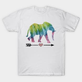 Elephant Love, Tie-Dye Elephant with Heart Arrow Design T-Shirt